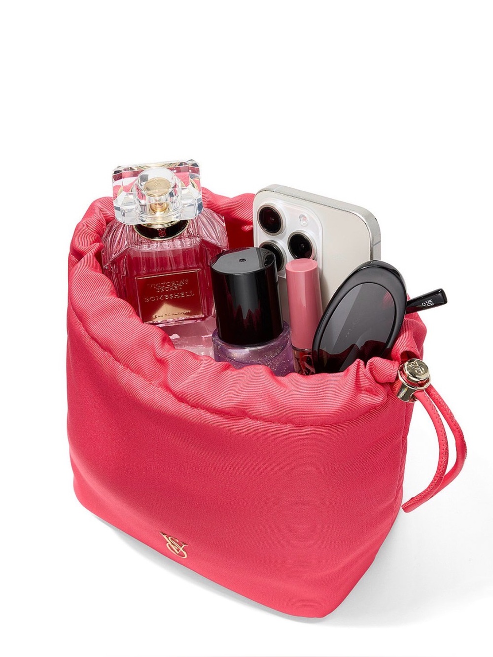 Victoria’s Secret Cinched Travel Beauty Bag Red Drawstring Makeup Wristlet - Picture 4 of 4